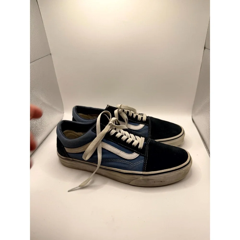 VANS Old Skool Mens 9 Sneakers Navy Canvas Low Top Lace Up Skateboard‎ Shoes